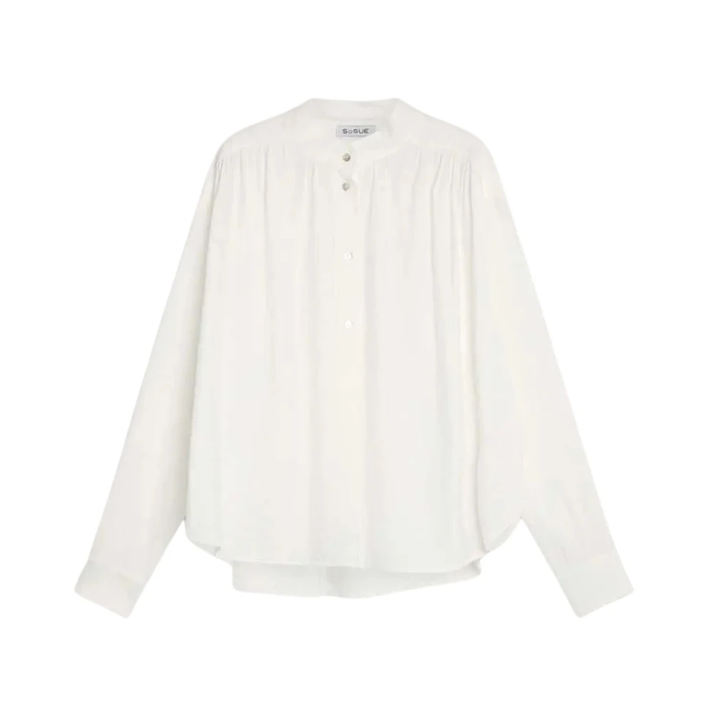 Oversized Hvit Bluse med Ståkrage