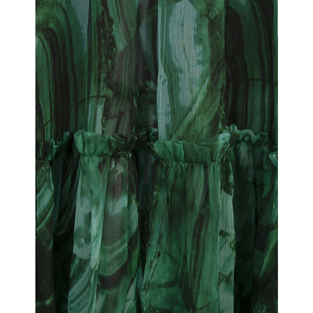 Roberto Cavalli Lange Zijden Jurk Met Groene Malachietprint Green Dames