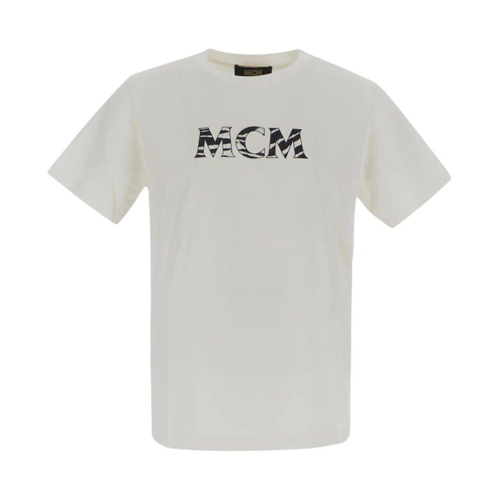 MCM Tijdloze Gestreepte Logo T-shirt White Dames