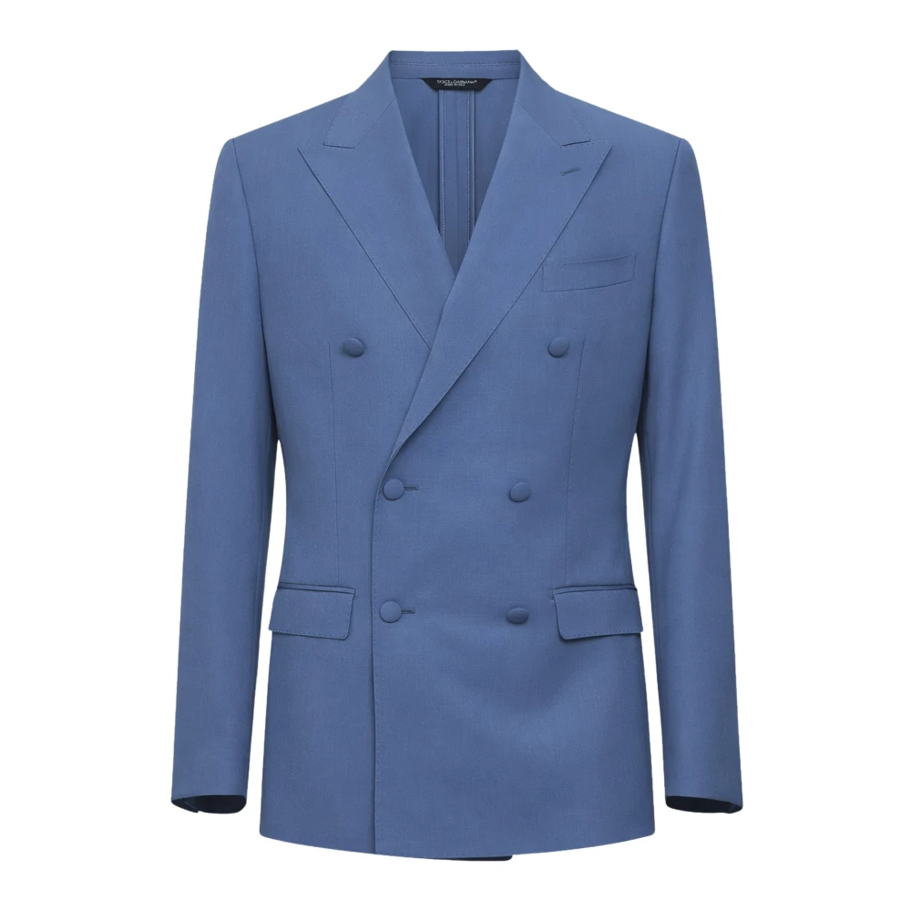 Dolce & Gabbana Blue Double-Breasted Wool Poplin Jacket - Male - Blazers - L - Jackets