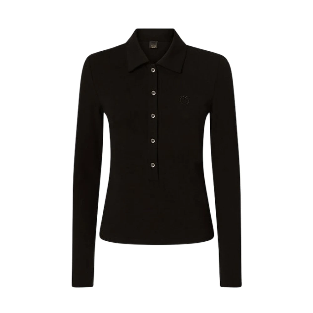 pinko Zwarte polo met lange mouwen en Love Birds borduursel Black Dames