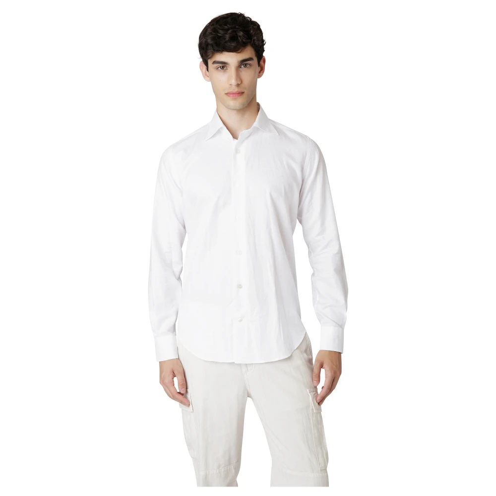Eleventy Katoen Linnen Slim Fit Overhemd White Heren