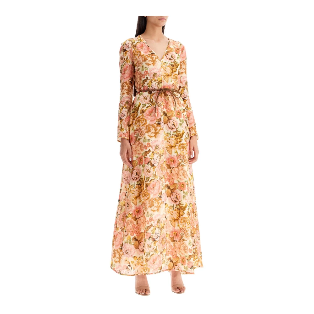 Zimmermann Bloemen Linnen Plunge Maxi Jurk Multicolor Dames