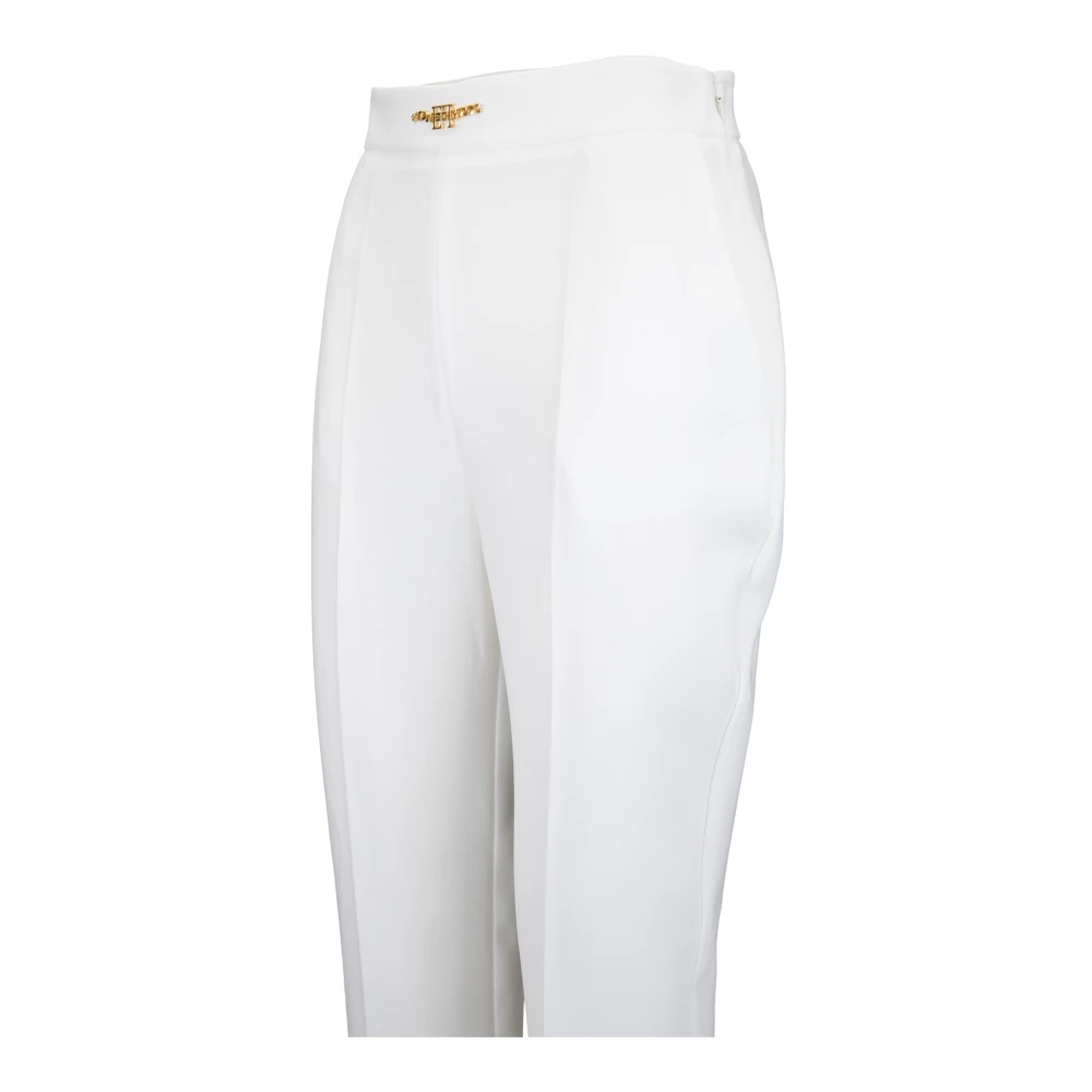 Elisabetta Franchi Gouden Detail Rits Haak Broek White Dames