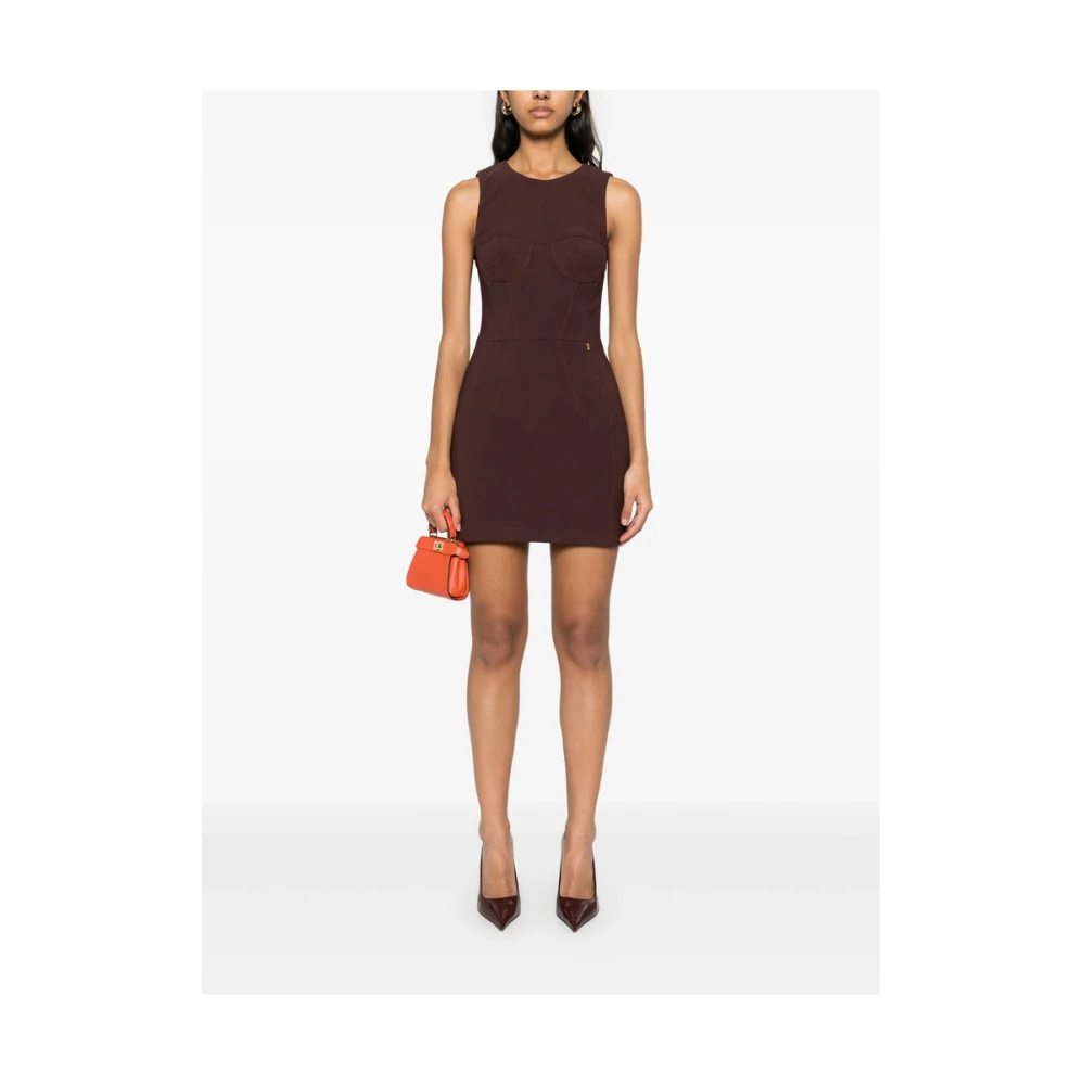 Elisabetta Franchi Koffiebruine Mouwloze Ronde Hals Jurk Brown Dames