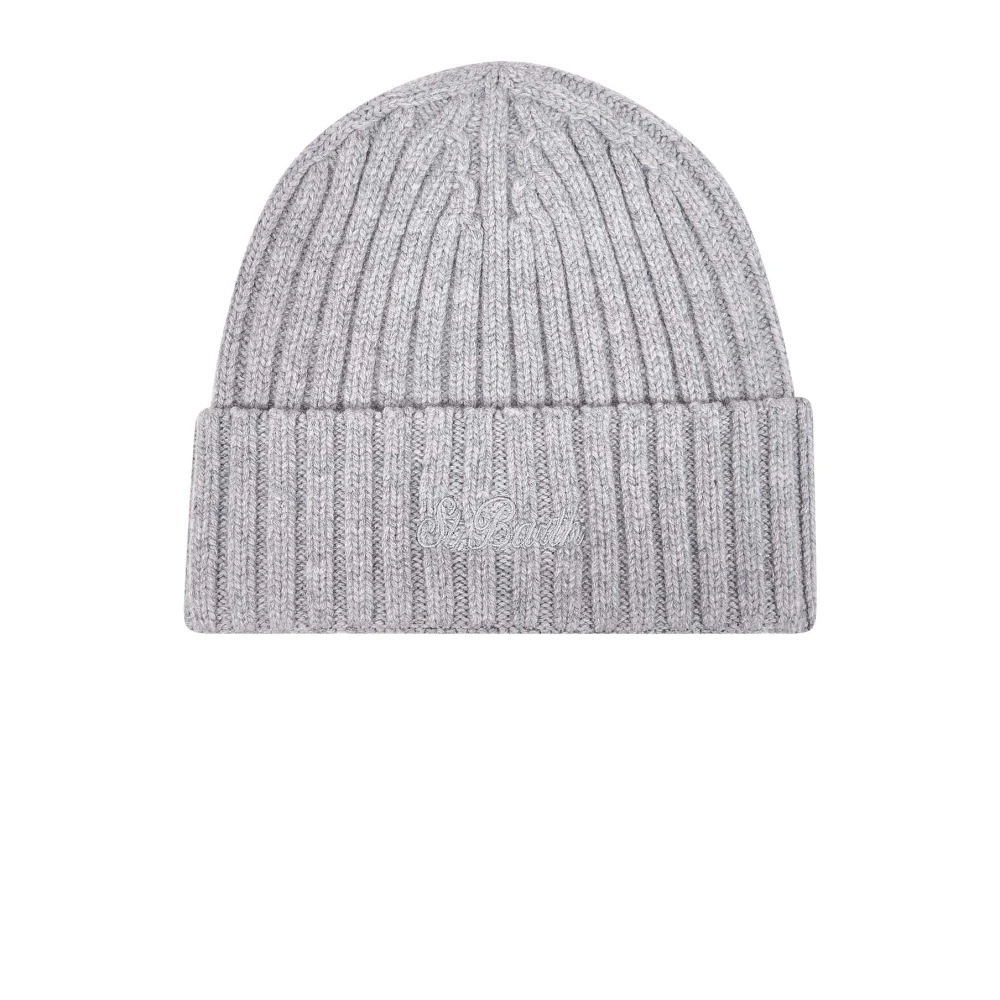 Mc2 Saint Barth Mannelijk Grijs Accessoires Heren, One Size, Wol, Geribbelde Gebreide Wollen Muts In