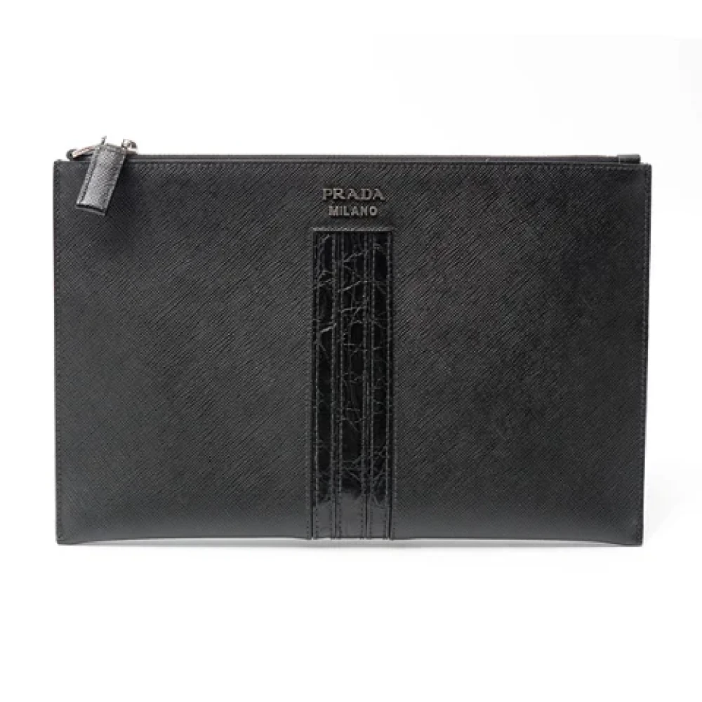 Prada Vintage Pre-owned Leather clutches Black Dames