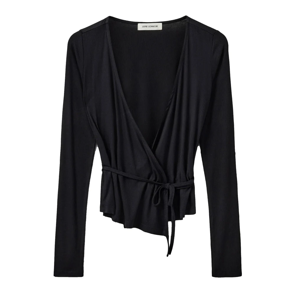 Sofie Schnoor Black Blouses, Female, M, Wrap Blouse With V-Neck