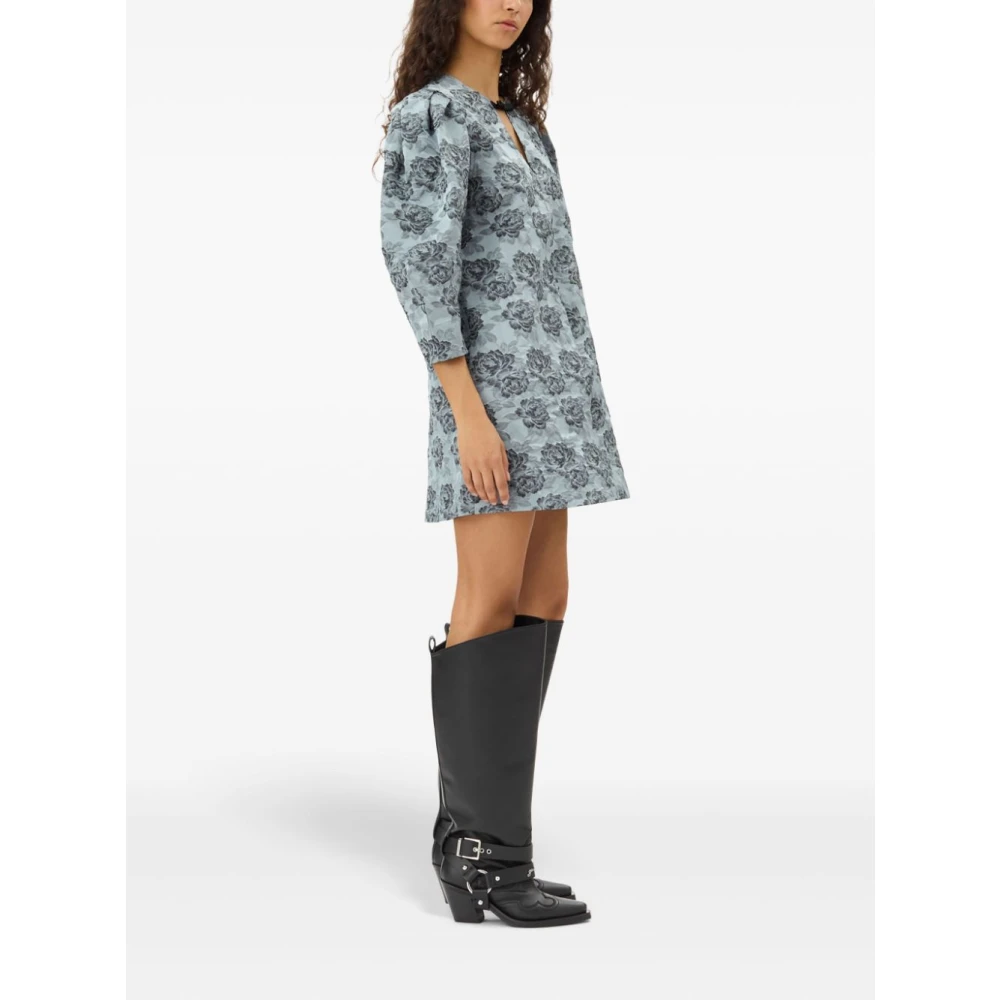 Ganni Blauwe Bloemen Korte Jurk Blue Dames