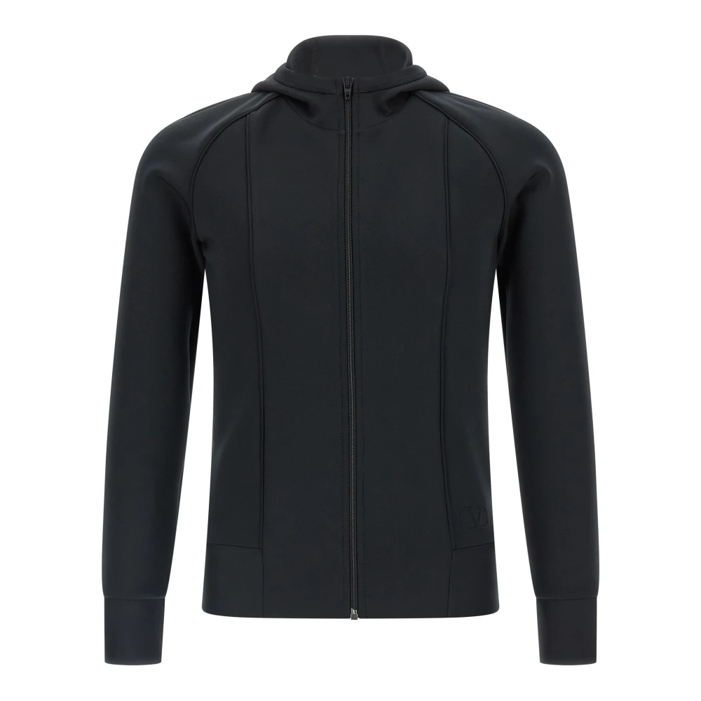 Valentino Garavani Men's Black Technical Jersey Hoodie - Zip-Throughs - M - Sweatshirts & Hoodies