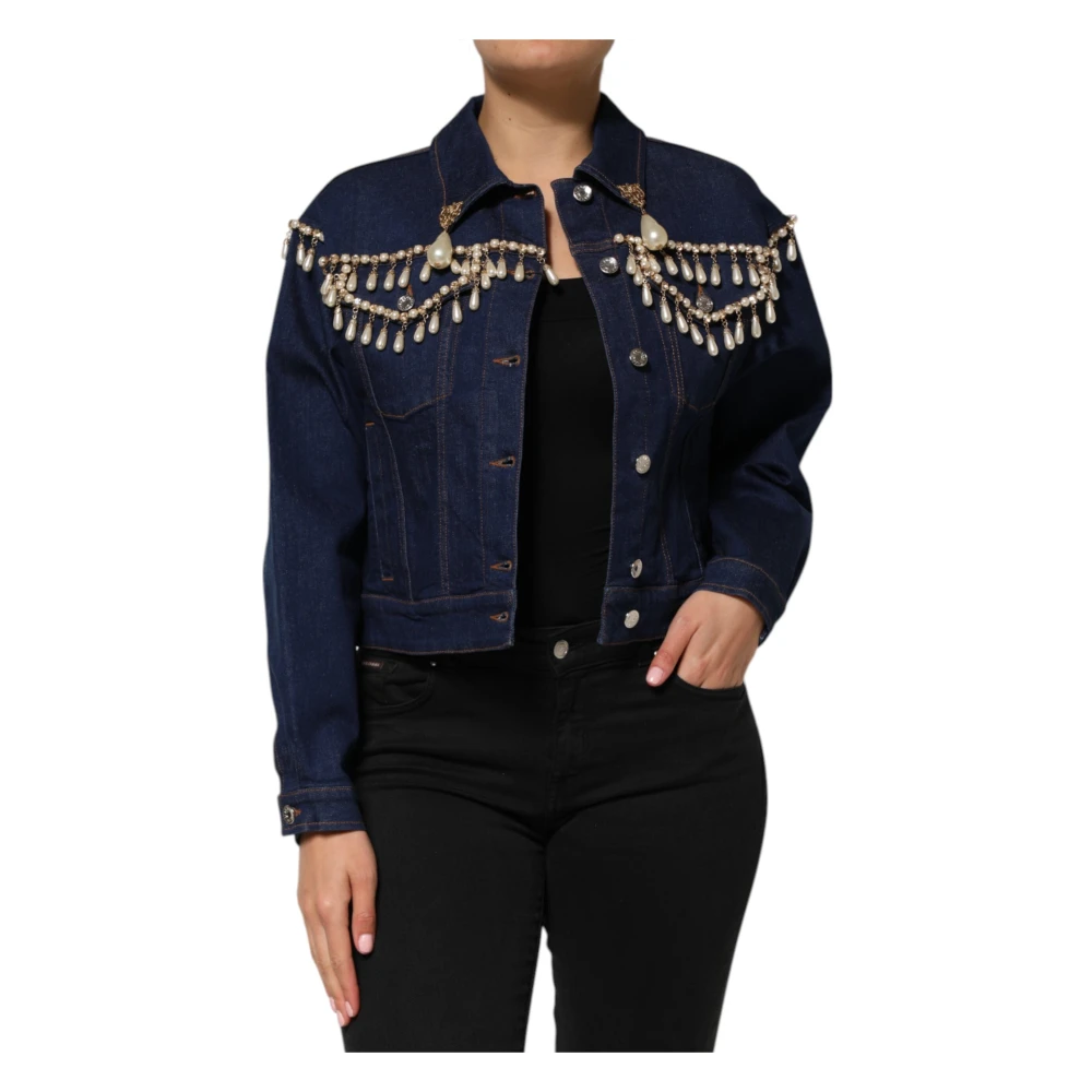 Dolce & Gabbana Women's Blue Crystal Embellished Denim Jacket