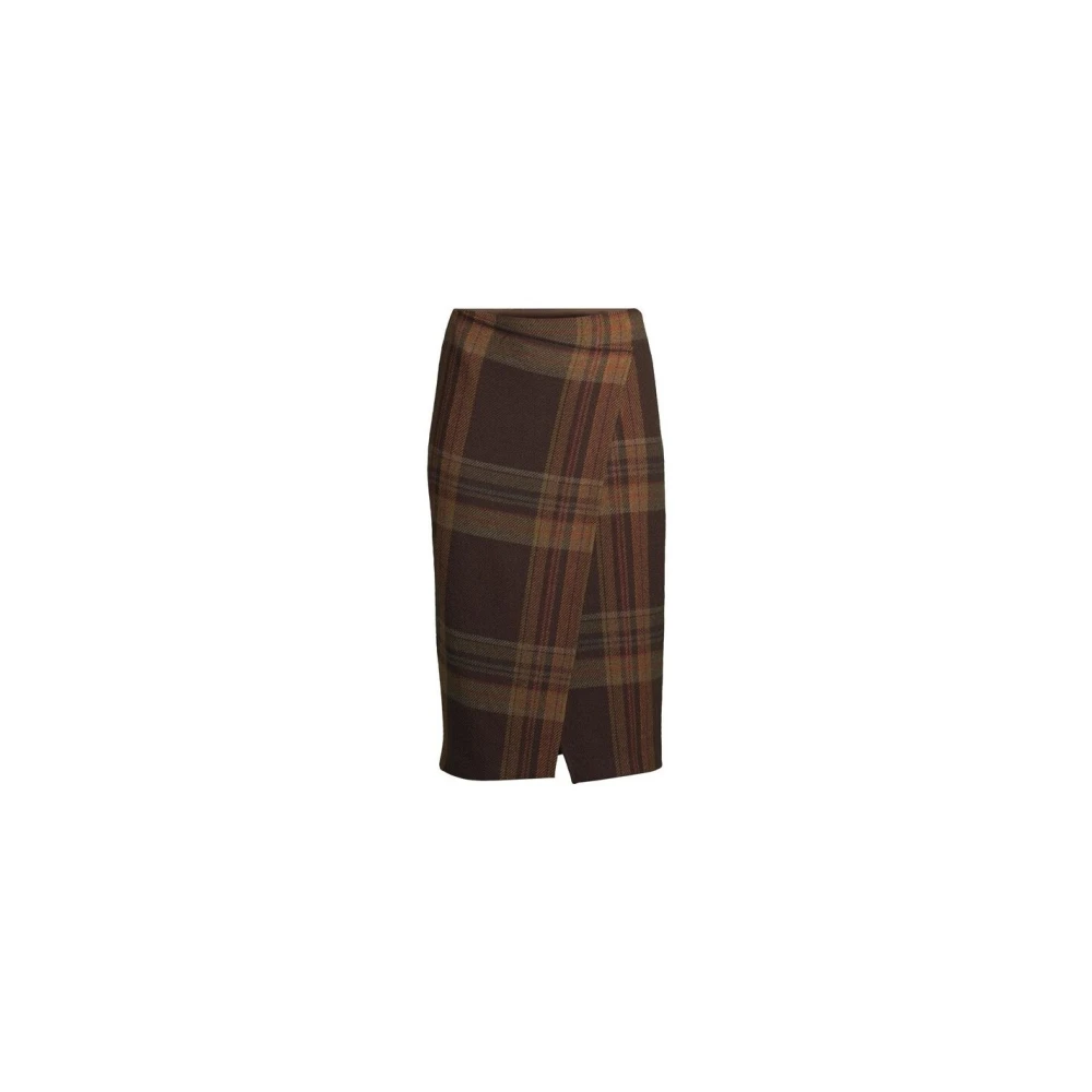 Polo Ralph Lauren Brown Midi Skirts, Female, M, Plaid Wool-Blend Midi Skirt