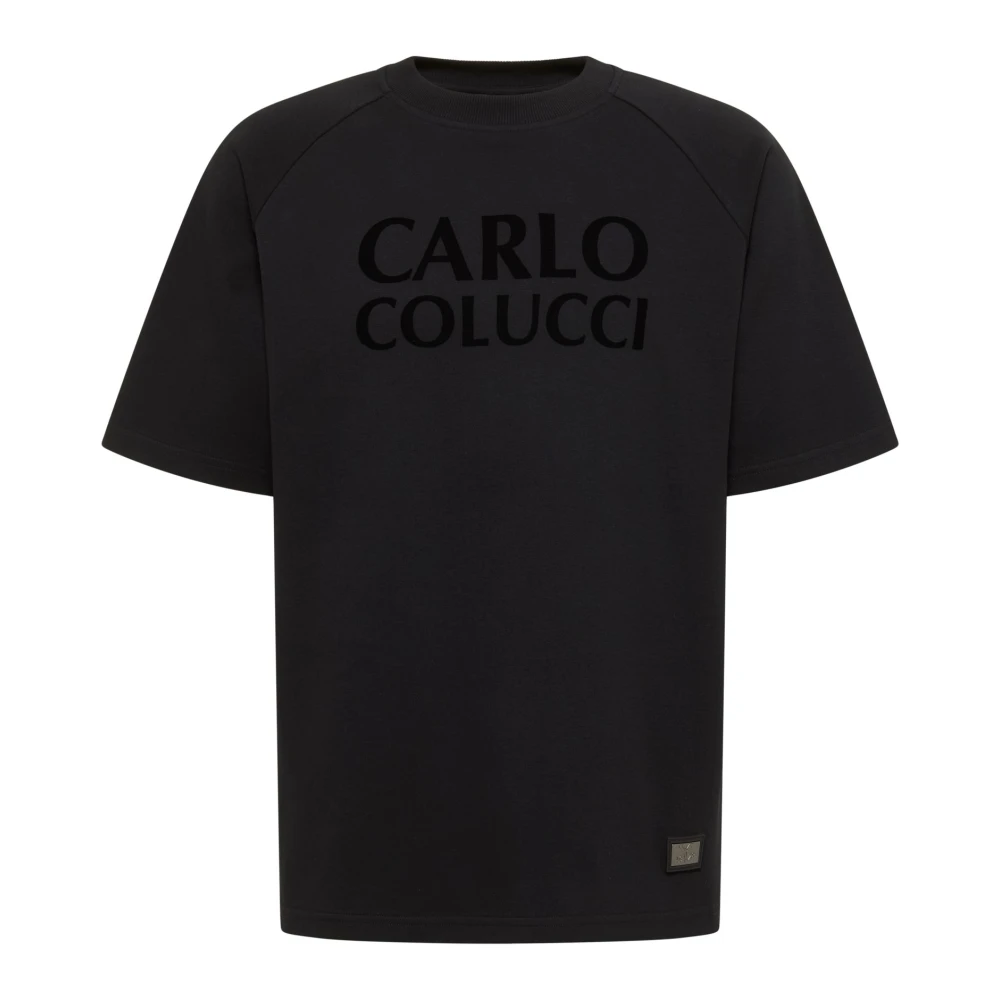 Carlo Colucci Men's Black Flock-Appliqué T-Shirt