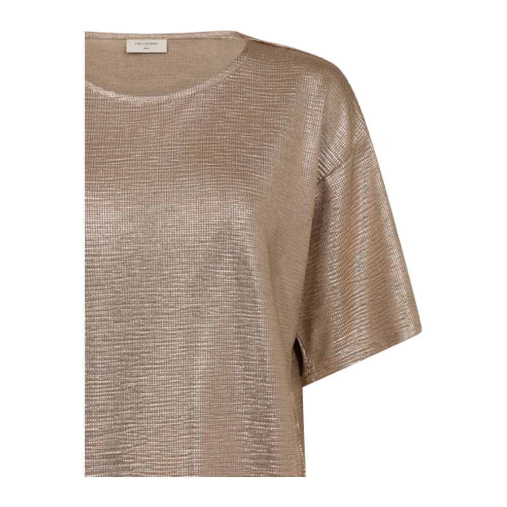 Freequent Metallic Foil Print Tee Brown Dames