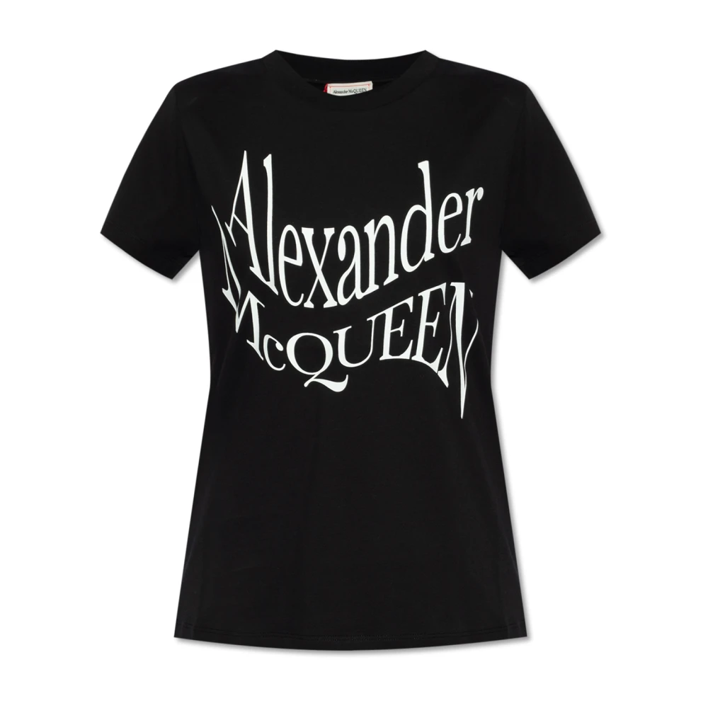 Alexander mcqueen Zwart Crew Neck T-shirt met Voorprint Black Dames