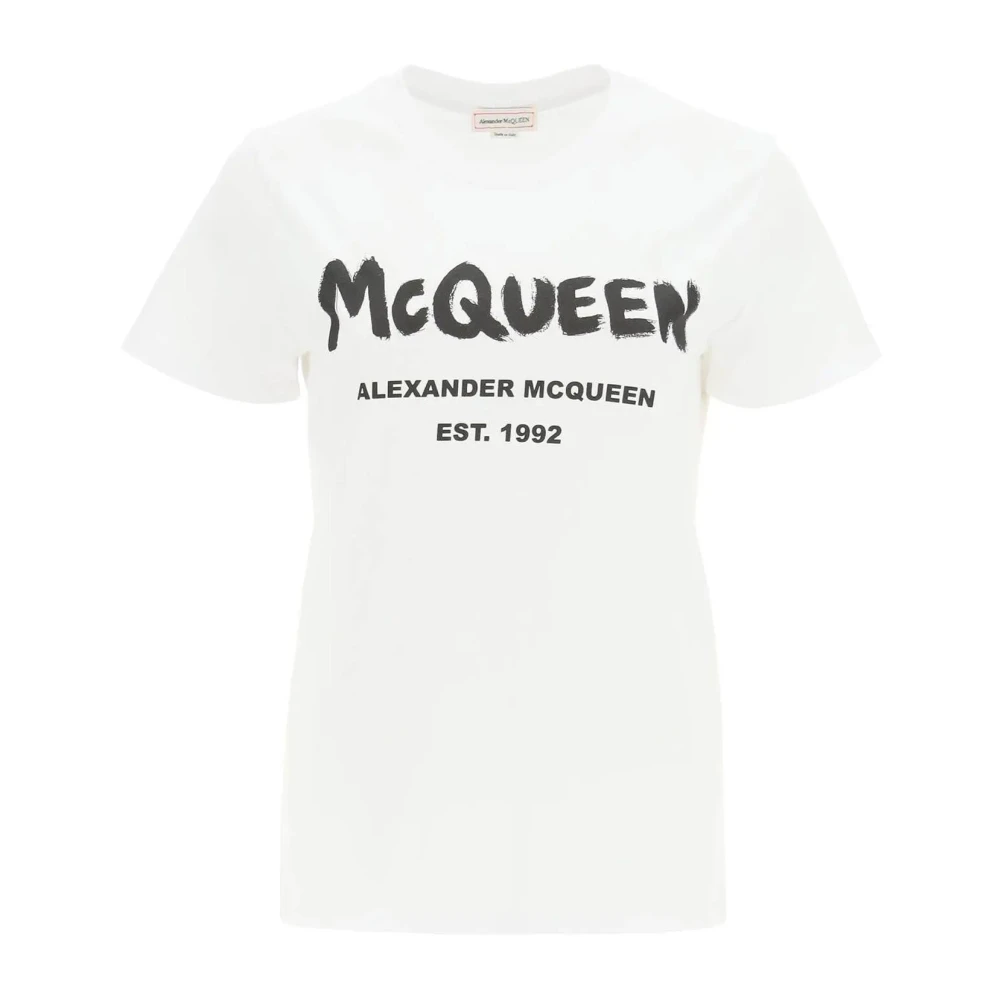 Alexander mcqueen Logo Katoenen T-shirt Gemaakt in Italië White Dames