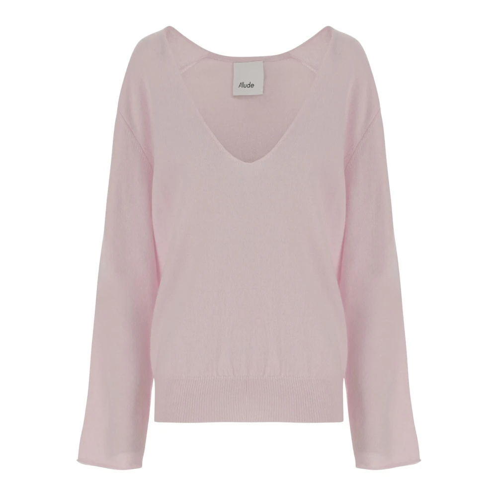 Allude Roze V-hals Wol Kasjmier Trui Pink Dames