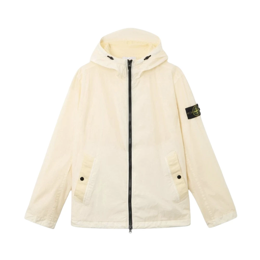 Stone Island , Light Jackets, Male, White, 2XL, Crinkle Reps Ny Hooded Jacket