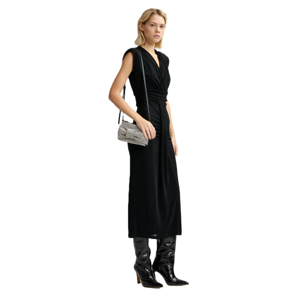 Essentiel Antwerp Gozzo Jurk met V-hals en Gerimpelde Details Black Dames