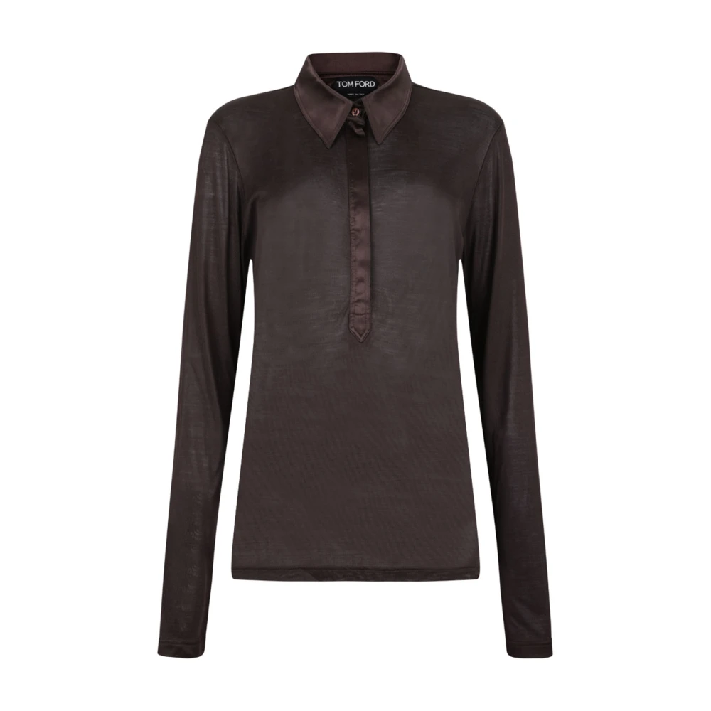 Tom Ford Women's Brown Silk Top With Structured Collar - Polo Shirts - Xl - Tops