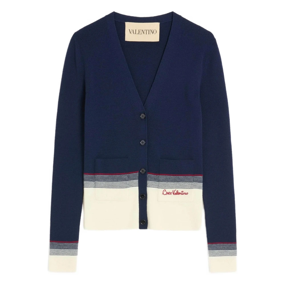 Valentino Garavani Blue V-Neck Jumper With Front Buttons - Female - Cardigans - L - Knitwear
