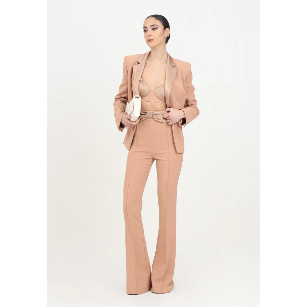 Elisabetta Franchi Elegante Nude Hoge Taille Palazzo Broek Beige Dames