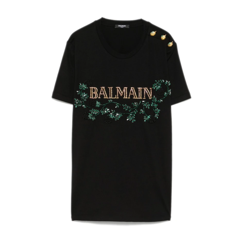 Balmain Korte Mouw Strass Versierde Tee Black Dames