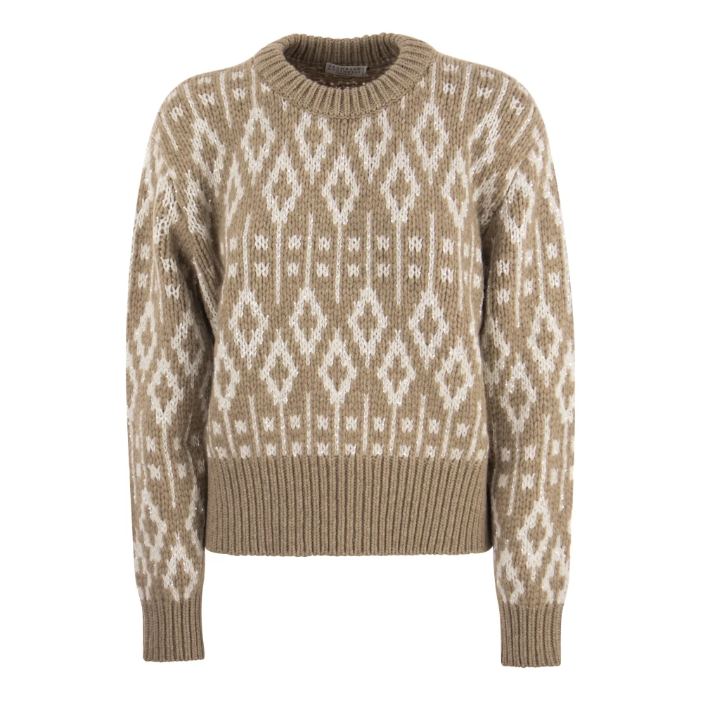 BRUNELLO CUCINELLI Dazzling Vintage Jacquard Cashmere Sweater Beige Dames