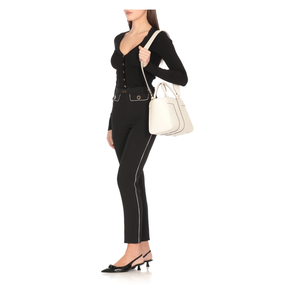 Elisabetta Franchi Ivoor Schoudertas met Handvatten en Riem Beige Dames