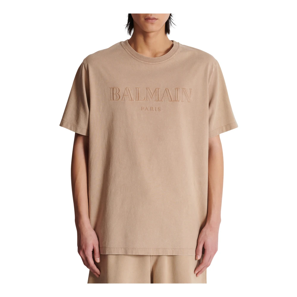 Balmain Los T-shirt met vintage borduurwerk Beige Heren