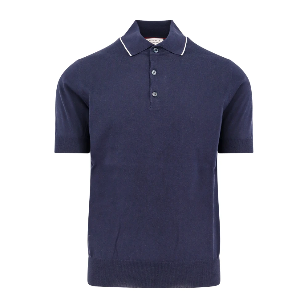 BRUNELLO CUCINELLI Polo shirt met contrasterend profiel Blue Heren