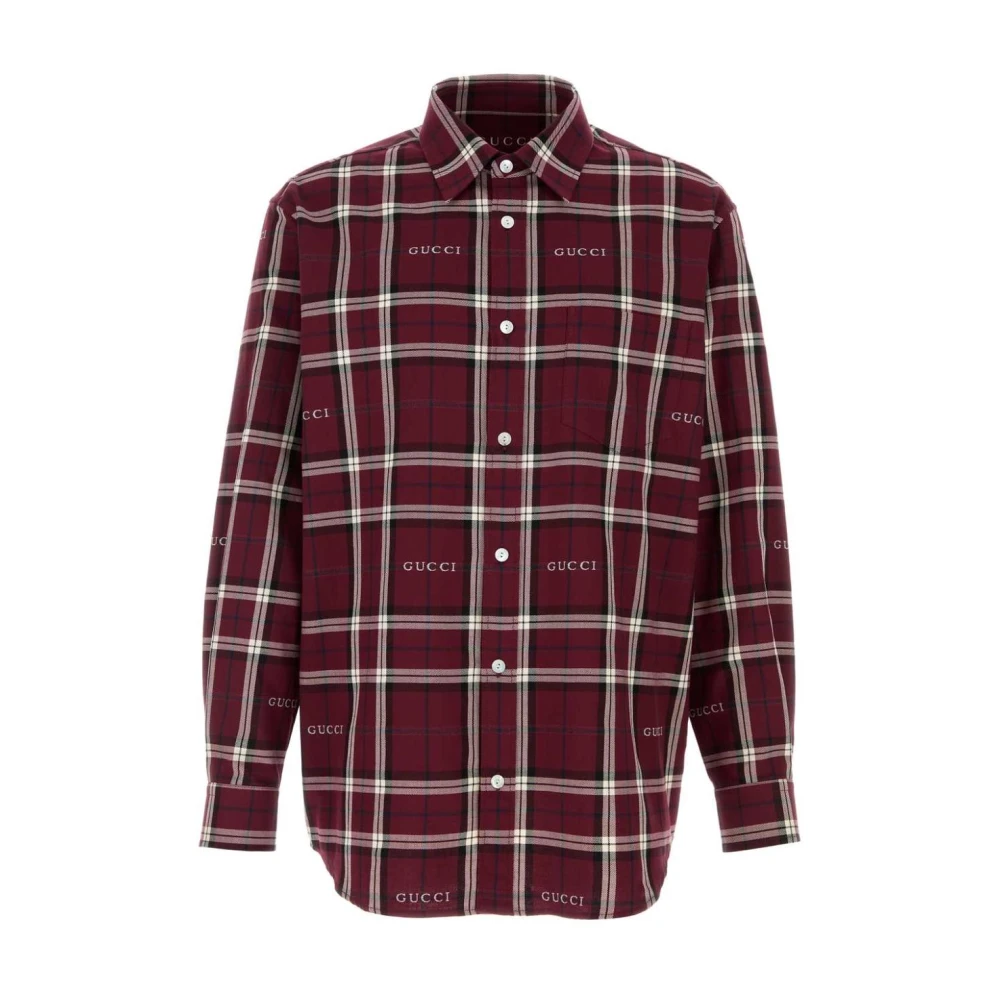 Gucci Red Casual Shirts, Male, M, Tartan Cotton Jacquard Shirt