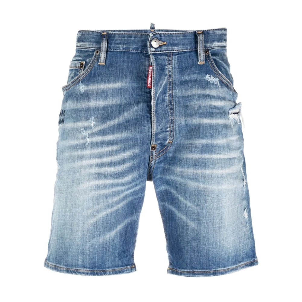 Dsquared2 Versleten denim shorts met geborduurd logo Blue Heren