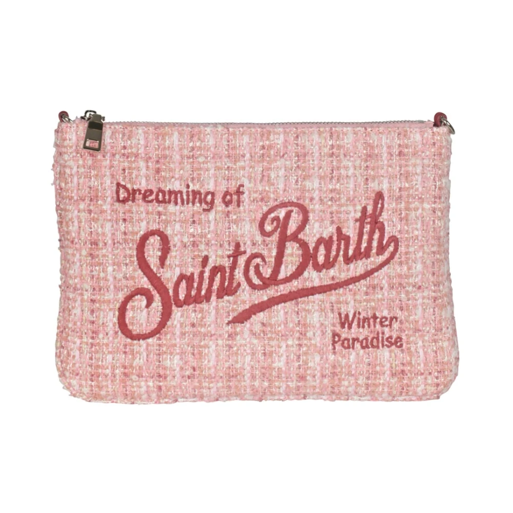 MC2 Saint Barth Stijlvolle Tweed Clutch met Geborduurd Logo Pink Dames