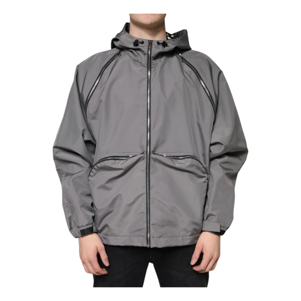 Dolce & Gabbana Gray Grey Hooded Full Zip Jacket With Logo - Male - Light Jackets - M - Jackets