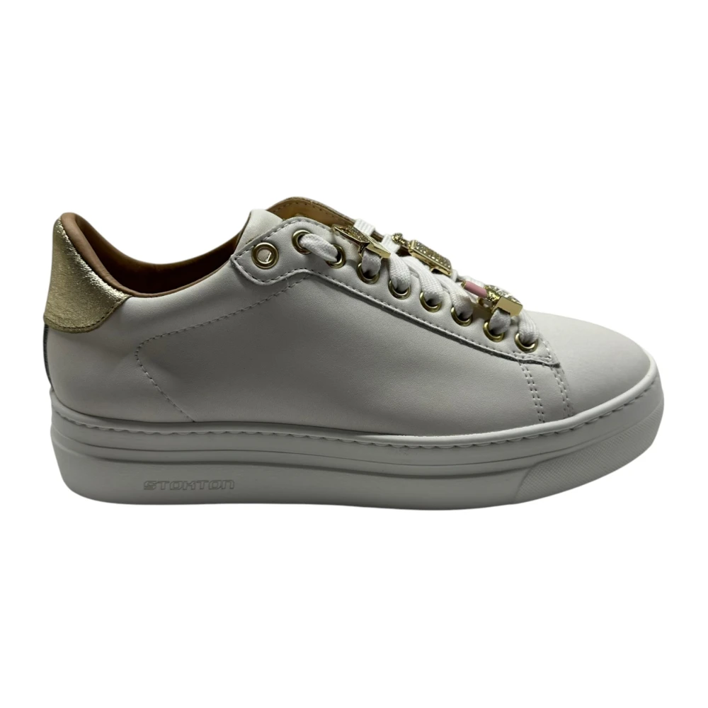 Stokton Witte leren sneaker met verwijderbare accessoires White Dames