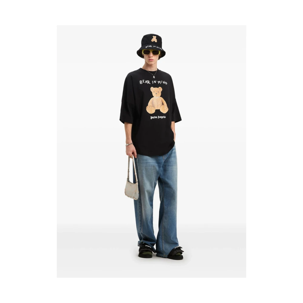 Palm Angels Zwarte Teddybeer Logo Print T-shirt Black Heren