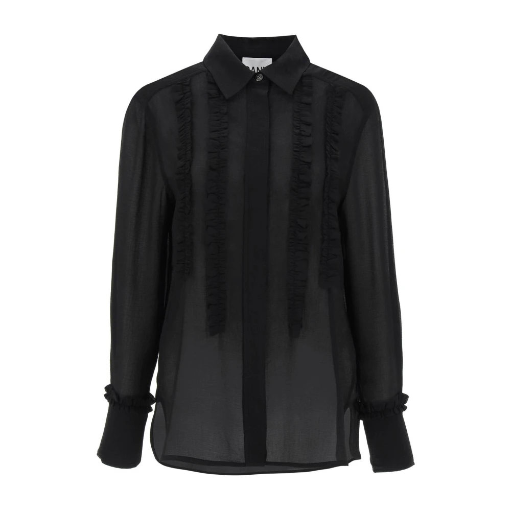 Ganni Klassieke Witte Button-Up Overhemd Black Dames