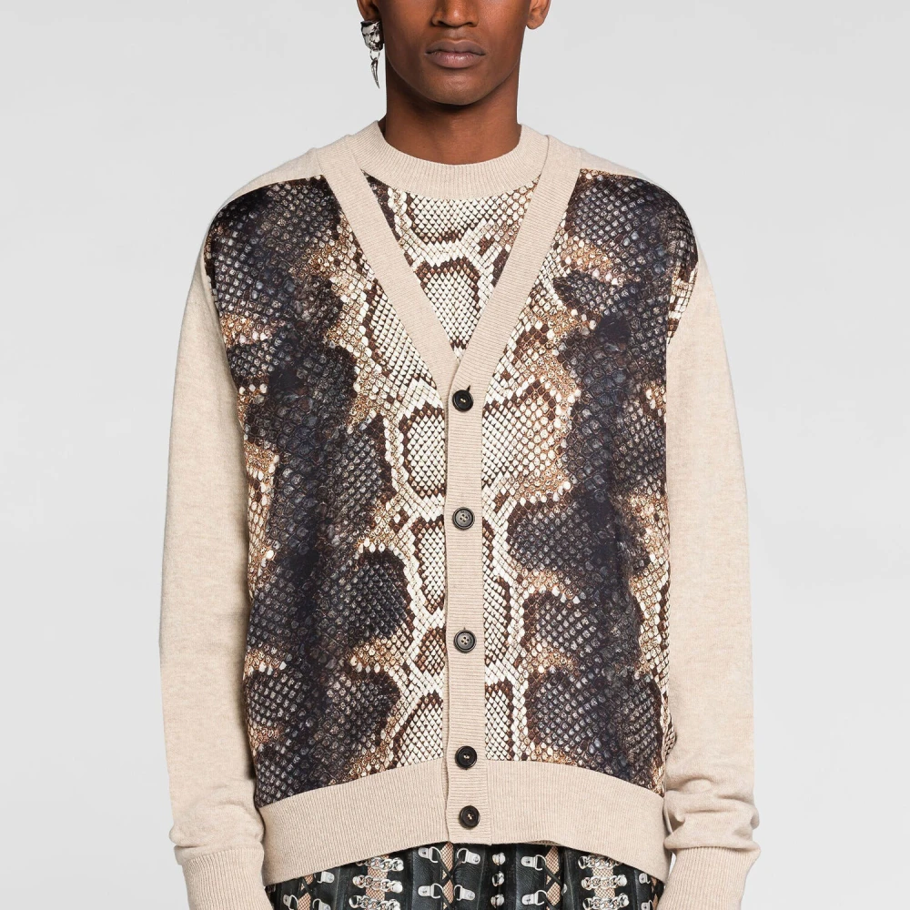 Roberto Cavalli Python-Print Wollen Vest V-hals Multicolor Heren