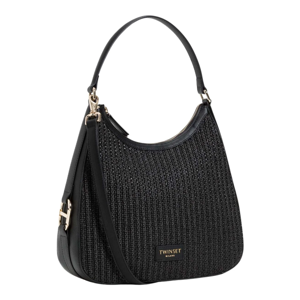 Twinset Zwarte gehaakte hobo-tas met T-gesp Black Dames