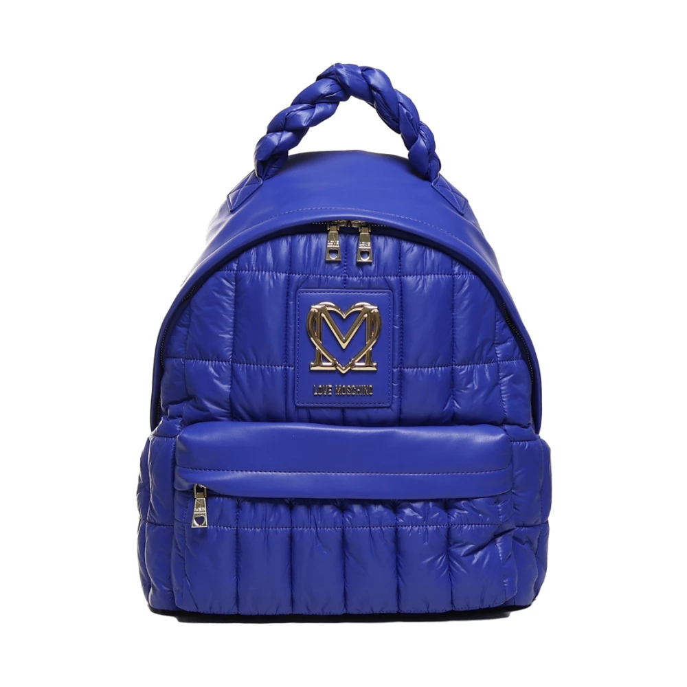 Love Moschino Gewatteerde tas met gevlochten handvat en metalen logo Blue Dames