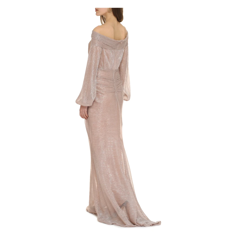 Talbot Runhof Metallic Off-Shoulder Gedrapeerde Jurk Pink Dames