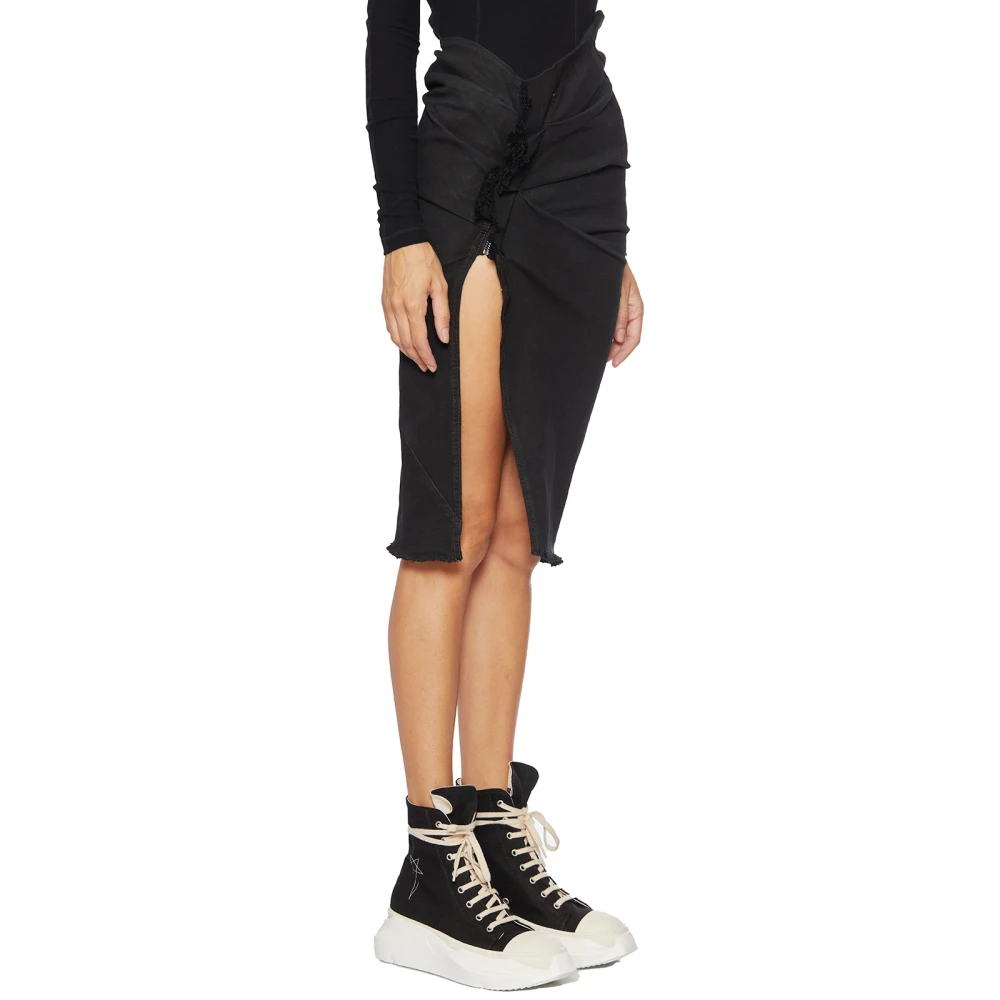 Rick Owens Denim Kokerrok Black Dames