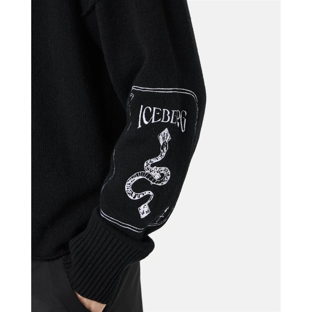 Iceberg Geborduurde Logo Crew-neck Sweater Black Heren