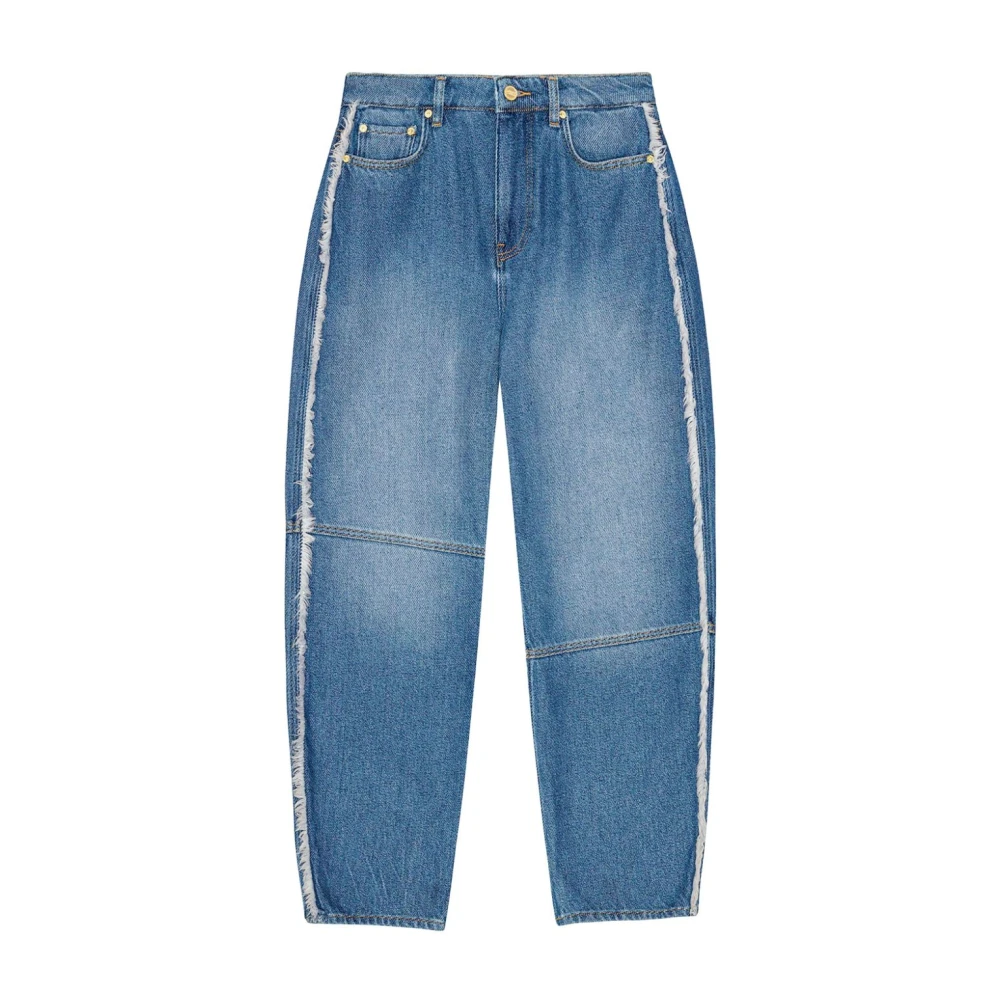 Ganni Women's Blue Loose Fit Jeans, W26, Distressed Barrel Jeans