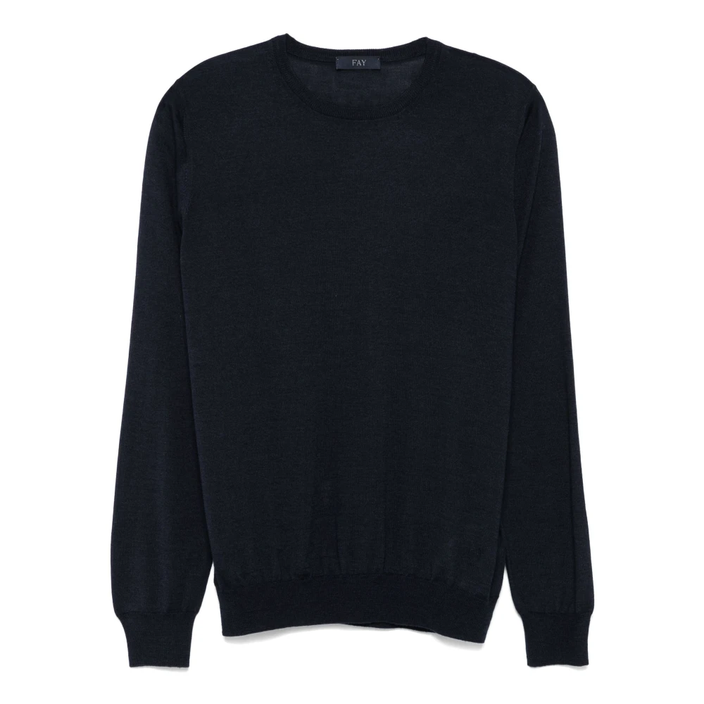 Fay Blauwe Gebreide Crew Neck Sweater Blue Heren