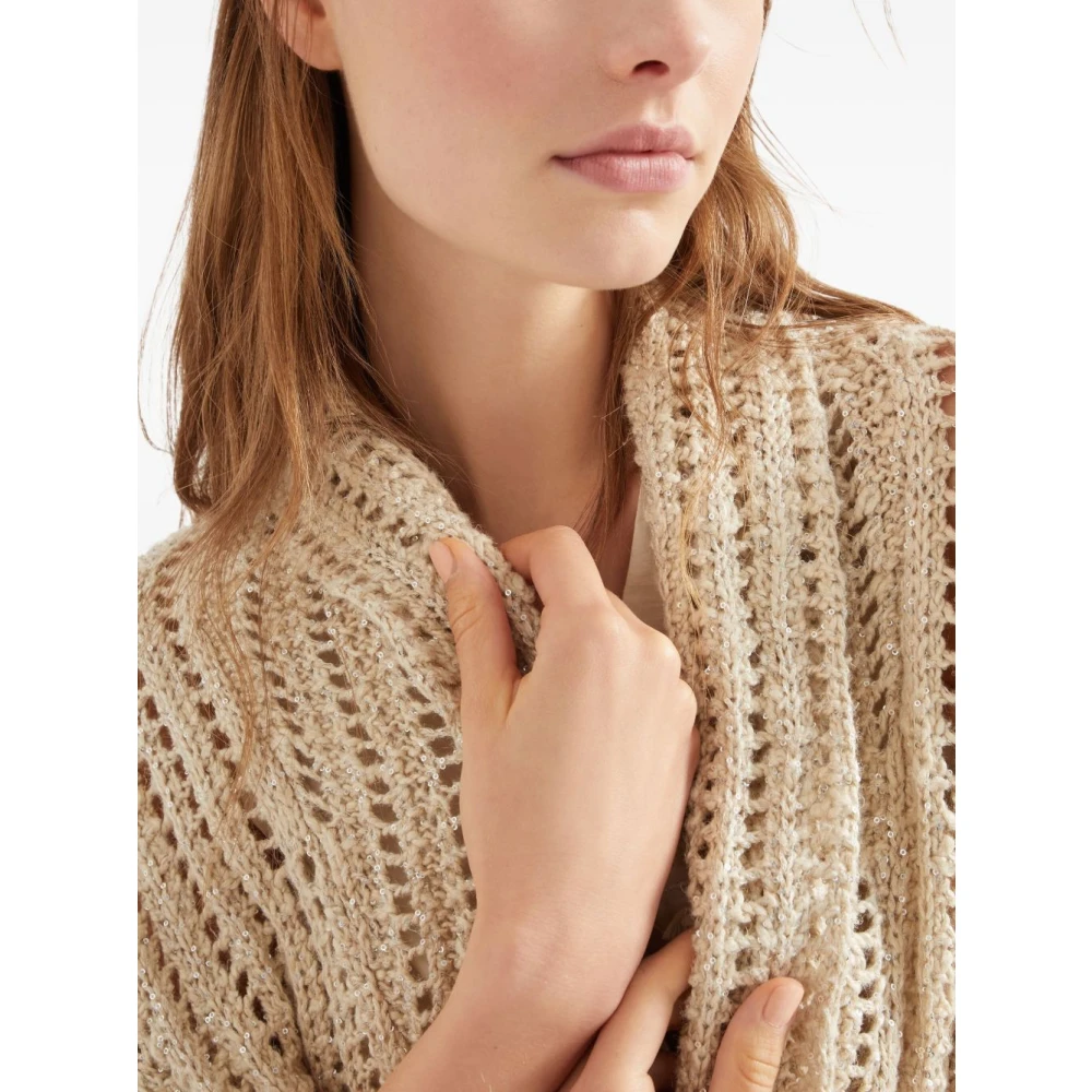 BRUNELLO CUCINELLI Beige Sweater met Front Tie Beige Dames