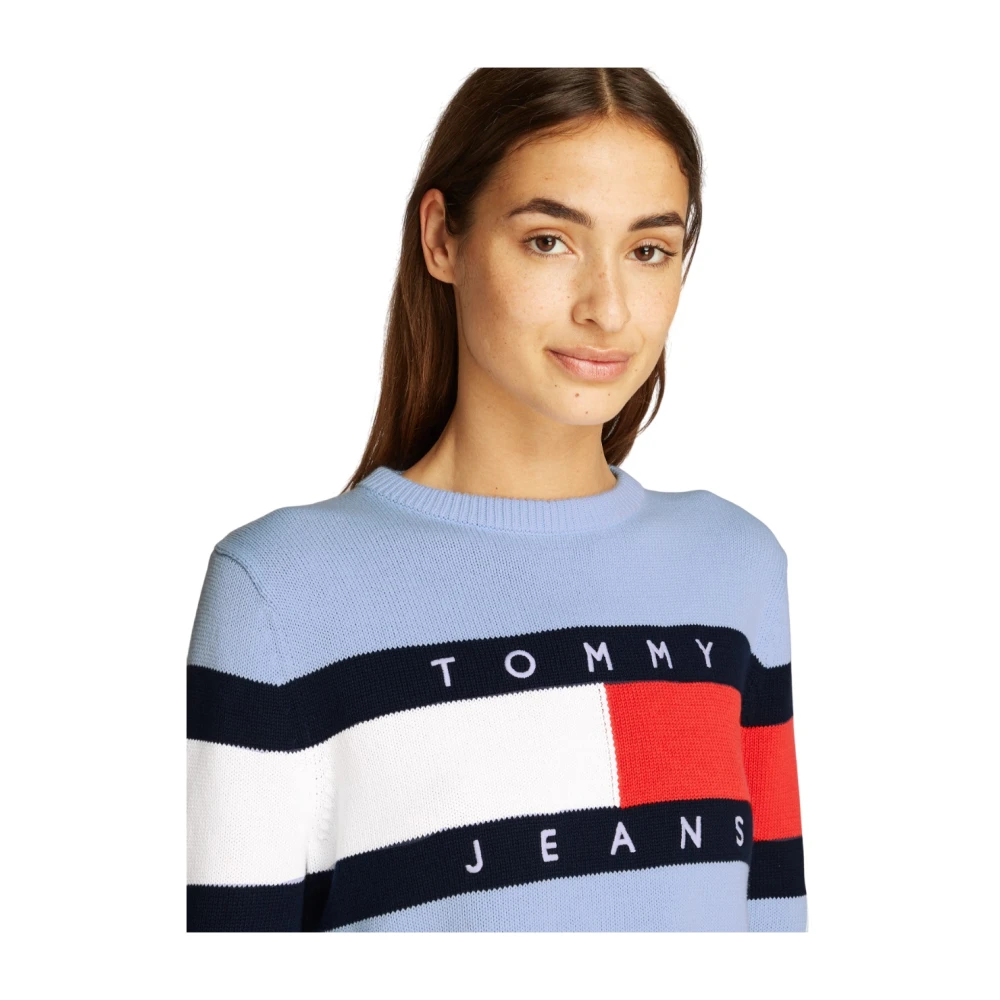 Tommy Jeans Kleur Blok Katoenen Trui Blue Dames