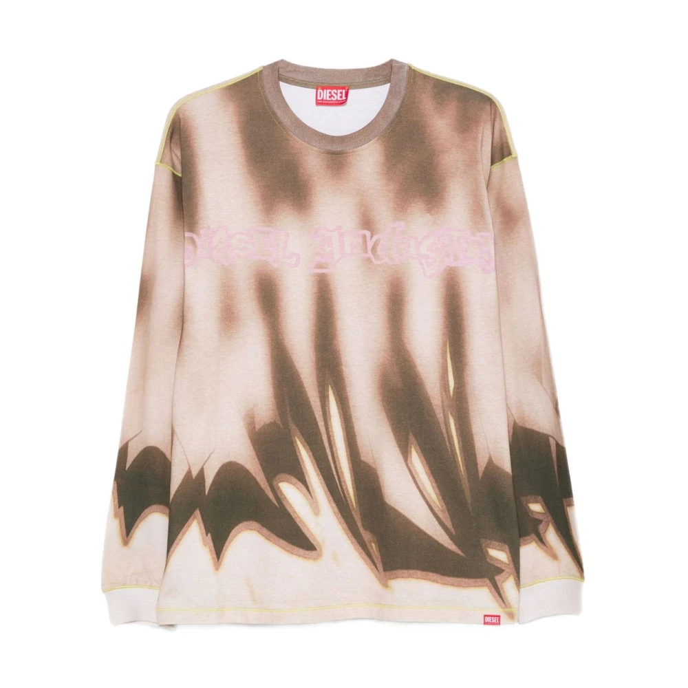Diesel Men's Beige Lettering Logo Crewneck Sweatshirt - Long Sleeve T-Shirts - M - Tops