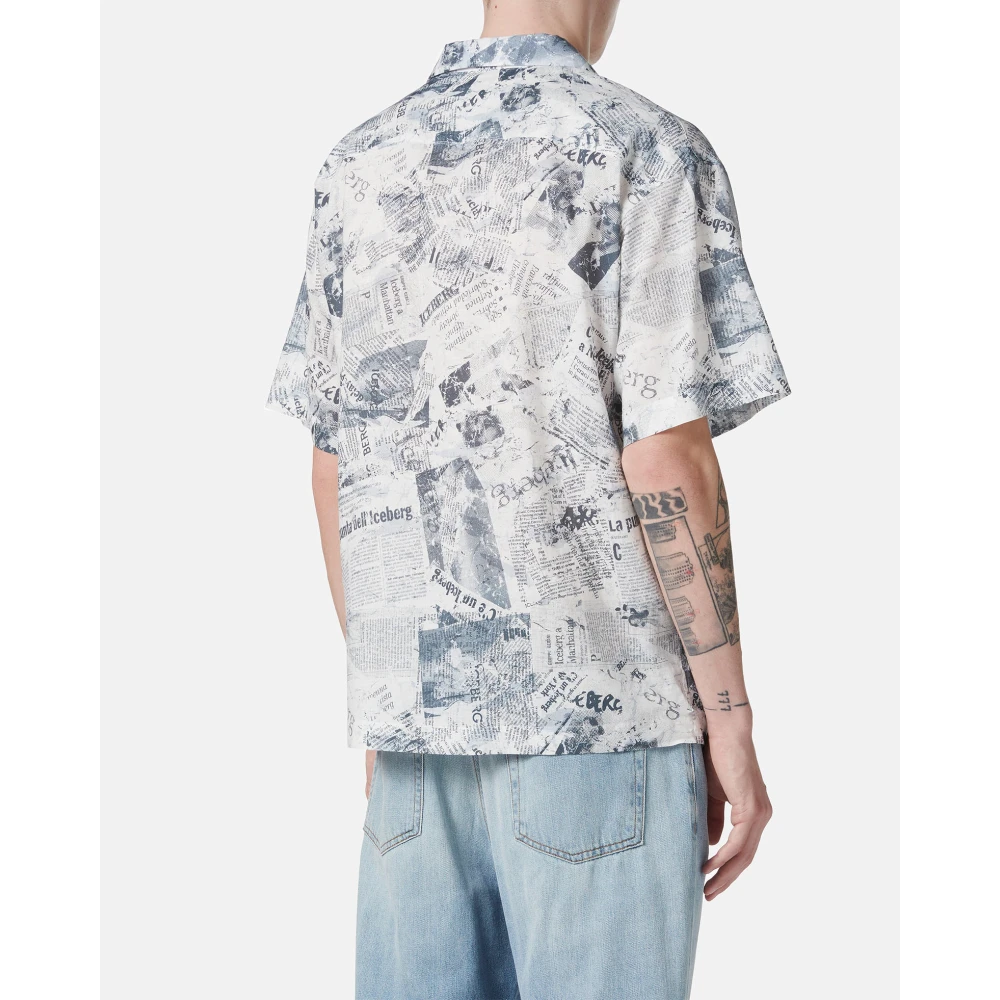 Iceberg Blauw achtergrond comfortabele pasvorm korte mouw bowling shirt Blue Heren